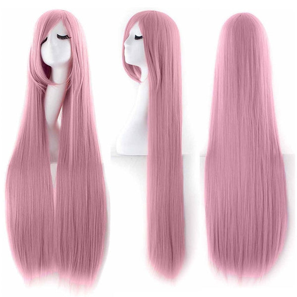 MapofBeauty 38" long Straight Cosplay Wigs Bangs Costume Cartoon Role Hairpiece White Blue Pink Black Blonde Wig Synthetic Hair