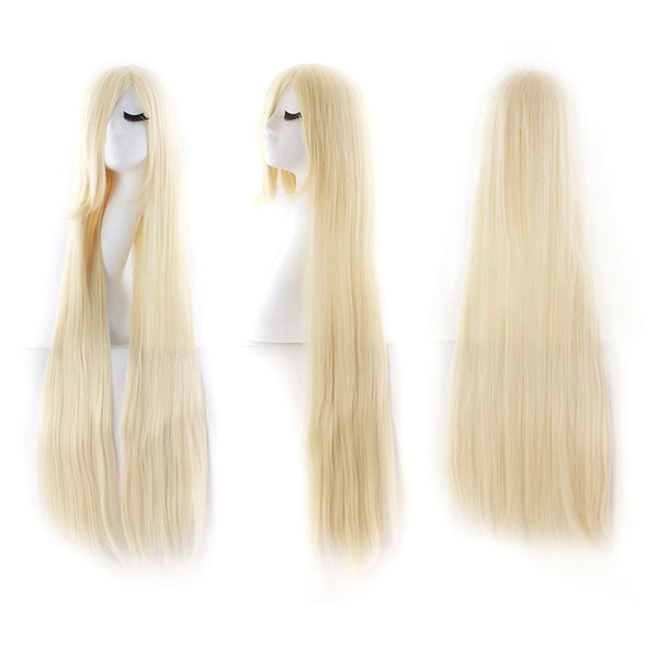 MapofBeauty 38" long Straight Cosplay Wigs Bangs Costume Cartoon Role Hairpiece White Blue Pink Black Blonde Wig Synthetic Hair