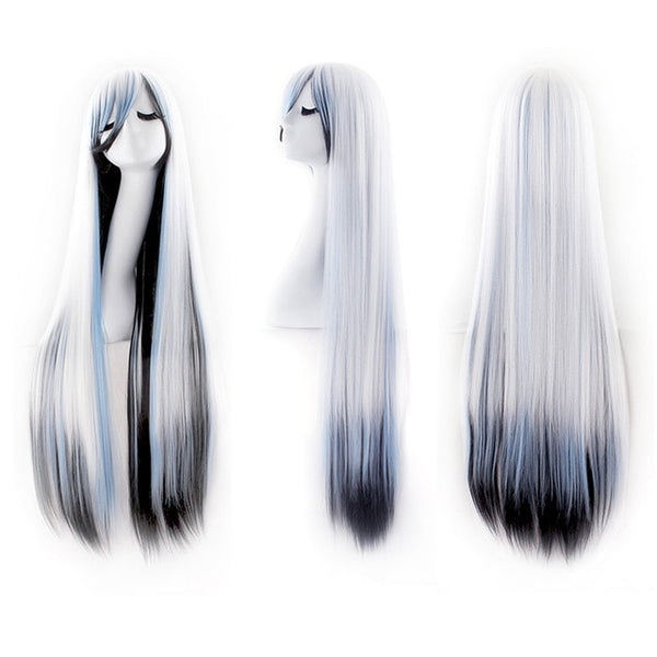 MapofBeauty 38" long Straight Cosplay Wigs Bangs Costume Cartoon Role Hairpiece White Blue Pink Black Blonde Wig Synthetic Hair