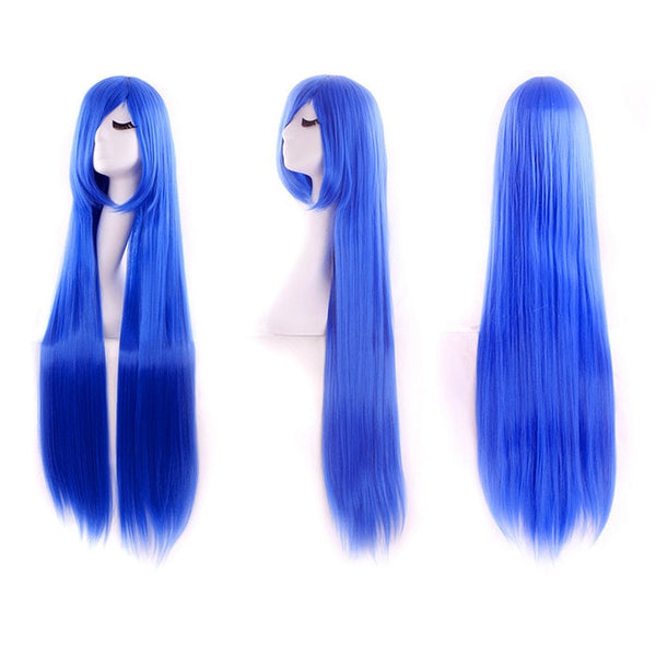 MapofBeauty 38" long Straight Cosplay Wigs Bangs Costume Cartoon Role Hairpiece White Blue Pink Black Blonde Wig Synthetic Hair