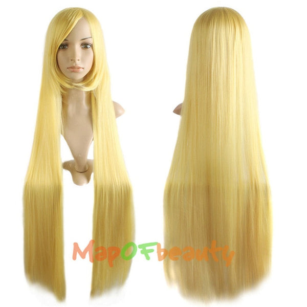 MapofBeauty 38" long Straight Cosplay Wigs Bangs Costume Cartoon Role Hairpiece White Blue Pink Black Blonde Wig Synthetic Hair