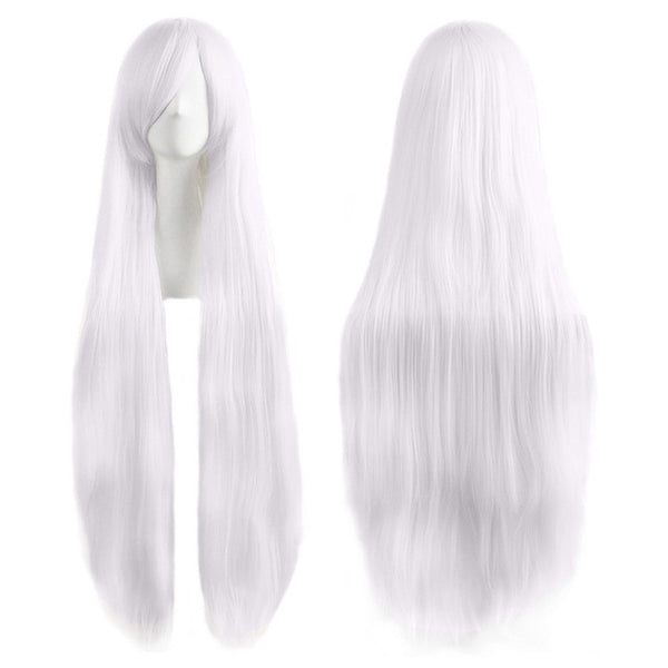 MapofBeauty 38" long Straight Cosplay Wigs Bangs Costume Cartoon Role Hairpiece White Blue Pink Black Blonde Wig Synthetic Hair