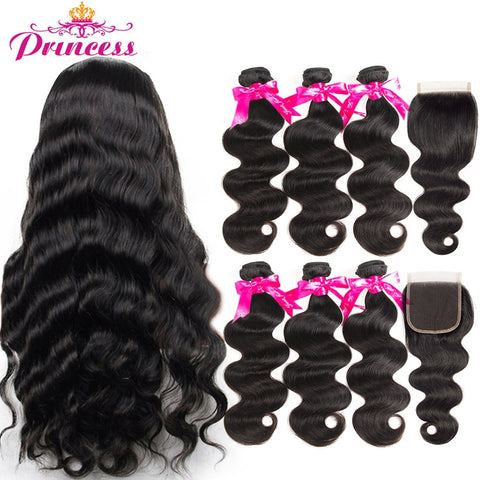 Beautiful Princess Hair 3 Bundles Peruvian Body Wave With Lace Closure Double Weft Remy Human Hair Bundles With Closure