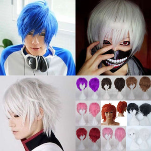 S-noilite 12" Short Cosplay Wig Synthetic Hair Wigs Boys Guys Women Fake Hair for costume Red Green Purple Pink Orange White Wig