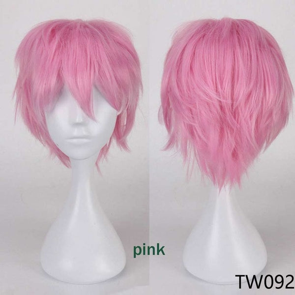 S-noilite 12" Short Cosplay Wig Synthetic Hair Wigs Boys Guys Women Fake Hair for costume Red Green Purple Pink Orange White Wig