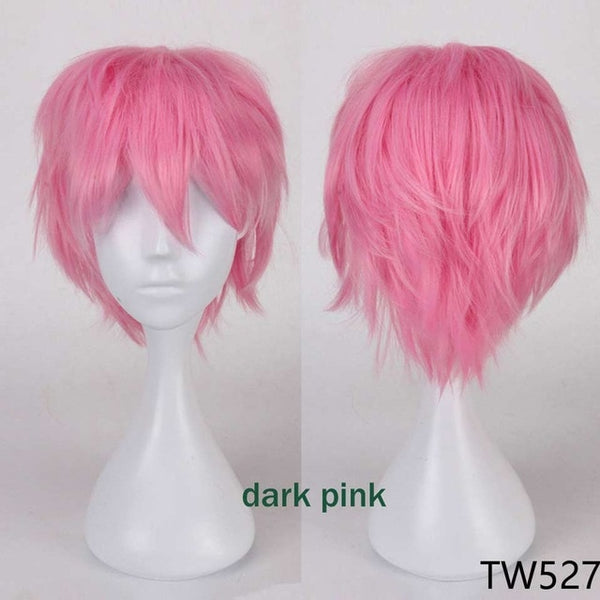 S-noilite 12" Short Cosplay Wig Synthetic Hair Wigs Boys Guys Women Fake Hair for costume Red Green Purple Pink Orange White Wig