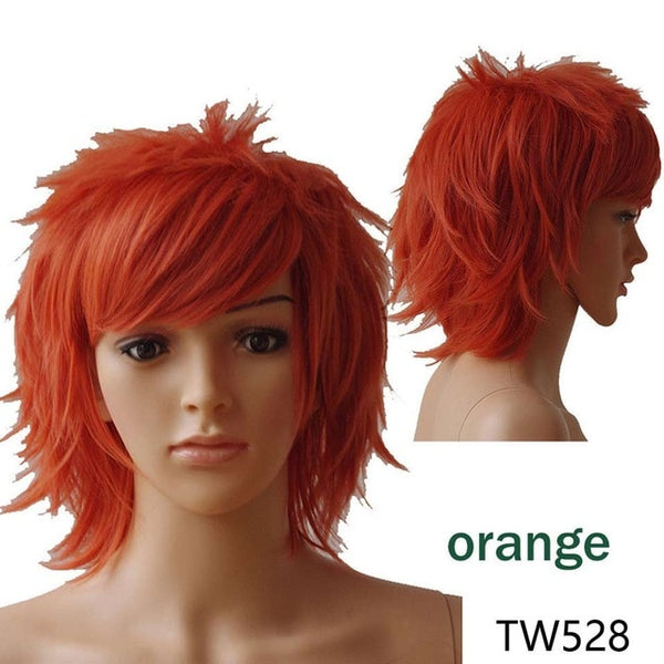 S-noilite 12" Short Cosplay Wig Synthetic Hair Wigs Boys Guys Women Fake Hair for costume Red Green Purple Pink Orange White Wig