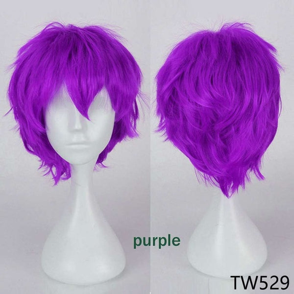 S-noilite 12" Short Cosplay Wig Synthetic Hair Wigs Boys Guys Women Fake Hair for costume Red Green Purple Pink Orange White Wig