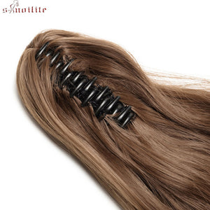 S-noilite 24" Long Wavy Synthetic Claw Clip Ponytail Hair Extensions for Women Layered Hairstyles Heat Resistant Fake Hair Piece