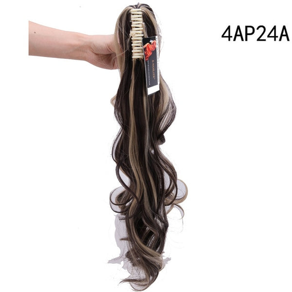 S-noilite 24" Long Wavy Synthetic Claw Clip Ponytail Hair Extensions for Women Layered Hairstyles Heat Resistant Fake Hair Piece