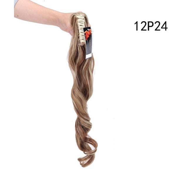 S-noilite 24" Long Wavy Synthetic Claw Clip Ponytail Hair Extensions for Women Layered Hairstyles Heat Resistant Fake Hair Piece