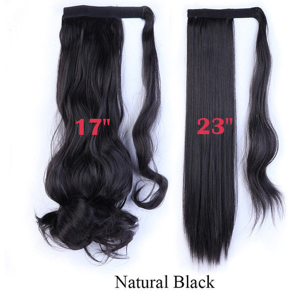 SNOILITE 17''23'' Long Silky Straight Ponytails Clip In Synthetic Pony Tail Fake Hair Extension wrap round hairpiece for women