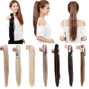 S-noilite 26" Synthetic Hair Straight Ponytail Claw Clip In Hair Extensions High Temperature Fiber Fake Hair Pony Tail Hair