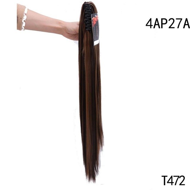 S-noilite 26" Synthetic Hair Straight Ponytail Claw Clip In Hair Extensions High Temperature Fiber Fake Hair Pony Tail Hair