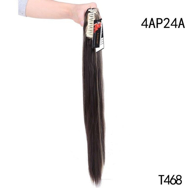 S-noilite 26" Synthetic Hair Straight Ponytail Claw Clip In Hair Extensions High Temperature Fiber Fake Hair Pony Tail Hair