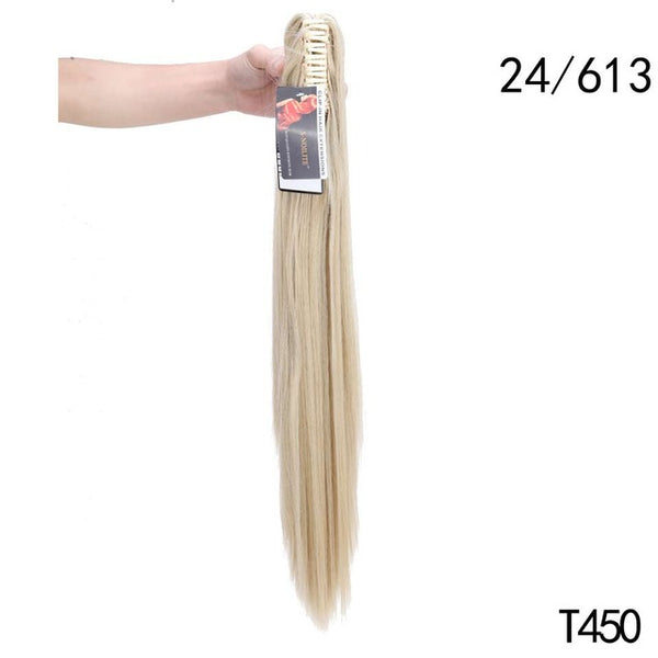 S-noilite 26" Synthetic Hair Straight Ponytail Claw Clip In Hair Extensions High Temperature Fiber Fake Hair Pony Tail Hair