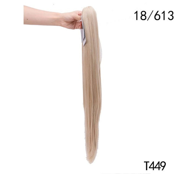 S-noilite 26" Synthetic Hair Straight Ponytail Claw Clip In Hair Extensions High Temperature Fiber Fake Hair Pony Tail Hair