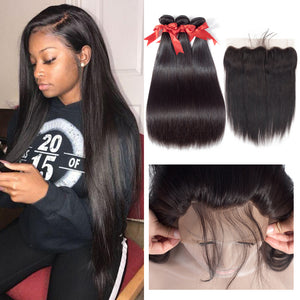 Beaudiva Brazilian Straight Hair Weave Bundles With Frontal Closure Lace Frontal With Bundles Human Hair Extension Hair Bundles