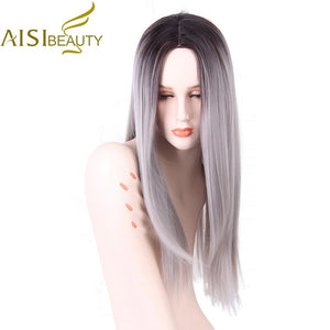 AISI BEAUTY Long Straight Grey Red Pink Ombre Black  Synthetic Wigs for Women cosplay hair free shipping Heat Resistant 26"