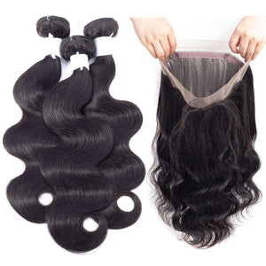 Brazilian Body Wave Hair Bundles With 360 Closure 100% Remy Human Hair Bundles With Frontal Closure 360 Full Lace Medium Brown