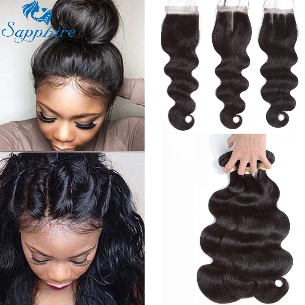 Sapphire Brazilian Hair Weave Bundles With Closure Body Wave Bundles With Closure Human Hair Bundles With Closure Hair Extension