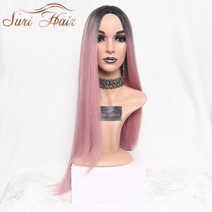 Suri Hair Long Straight Ombre Pink Heat Resistant Synthetic Two Tone Wigs For Women 30 inch Black Brown Blue hairpiece 7 colors