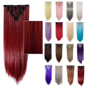 S-noilite 26" 8pcs Long Straight Women Clips in Hair Extension Synthetic Hairpiece Haistyle Heat Resistant White Red Purple