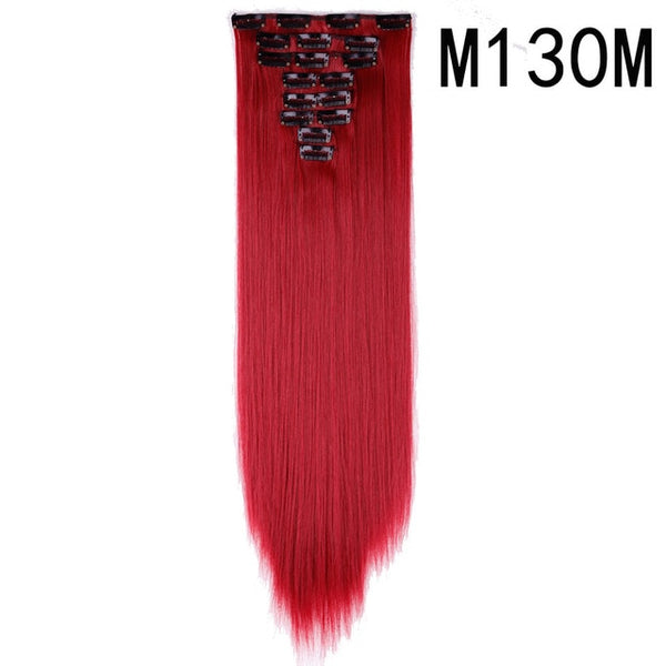 S-noilite 26" 8pcs Long Straight Women Clips in Hair Extension Synthetic Hairpiece Haistyle Heat Resistant White Red Purple