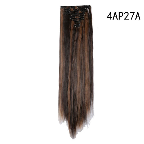 S-noilite 26" 8pcs Long Straight Women Clips in Hair Extension Synthetic Hairpiece Haistyle Heat Resistant White Red Purple