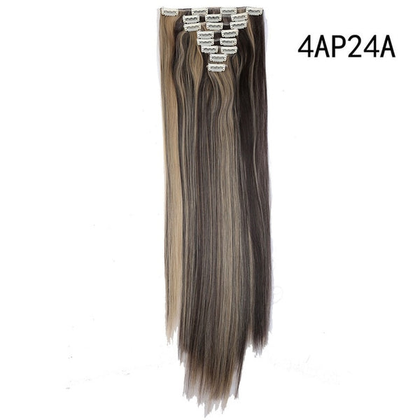 S-noilite 26" 8pcs Long Straight Women Clips in Hair Extension Synthetic Hairpiece Haistyle Heat Resistant White Red Purple