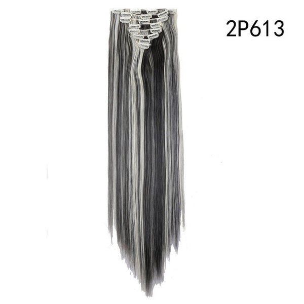 S-noilite 26" 8pcs Long Straight Women Clips in Hair Extension Synthetic Hairpiece Haistyle Heat Resistant White Red Purple