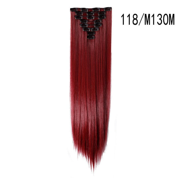 S-noilite 26" 8pcs Long Straight Women Clips in Hair Extension Synthetic Hairpiece Haistyle Heat Resistant White Red Purple