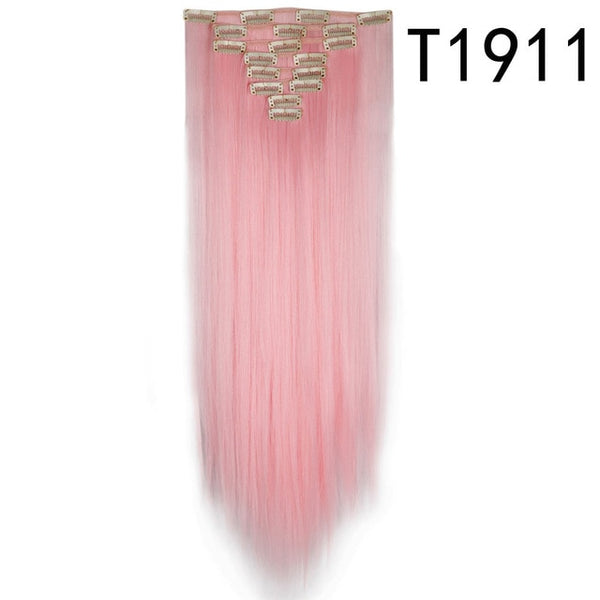 S-noilite 26" 8pcs Long Straight Women Clips in Hair Extension Synthetic Hairpiece Haistyle Heat Resistant White Red Purple