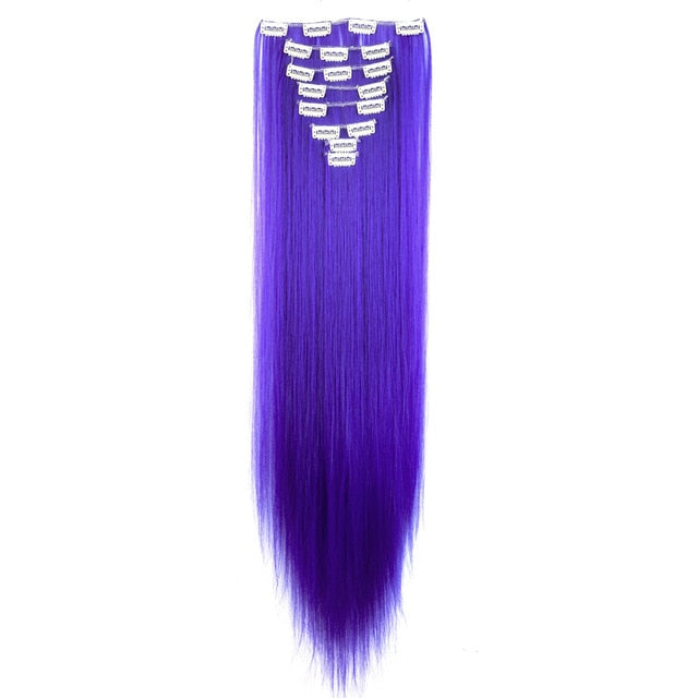 S-noilite 26" 8pcs Long Straight Women Clips in Hair Extension Synthetic Hairpiece Haistyle Heat Resistant White Red Purple