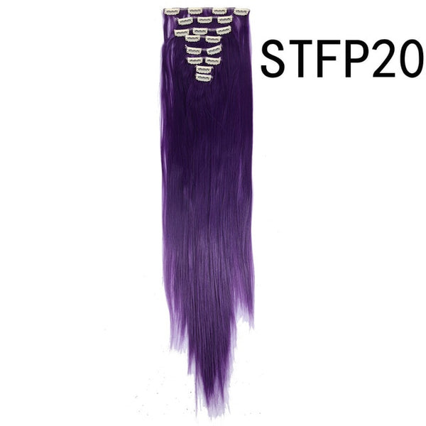 S-noilite 26" 8pcs Long Straight Women Clips in Hair Extension Synthetic Hairpiece Haistyle Heat Resistant White Red Purple