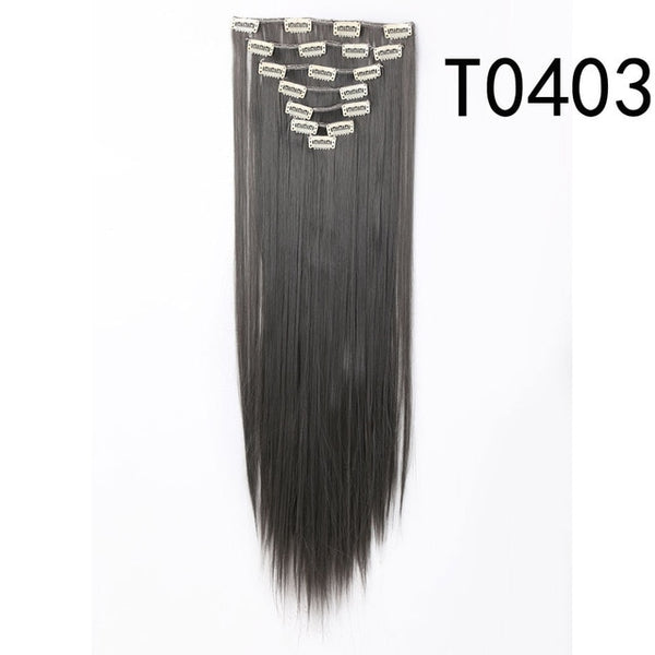 S-noilite 26" 8pcs Long Straight Women Clips in Hair Extension Synthetic Hairpiece Haistyle Heat Resistant White Red Purple