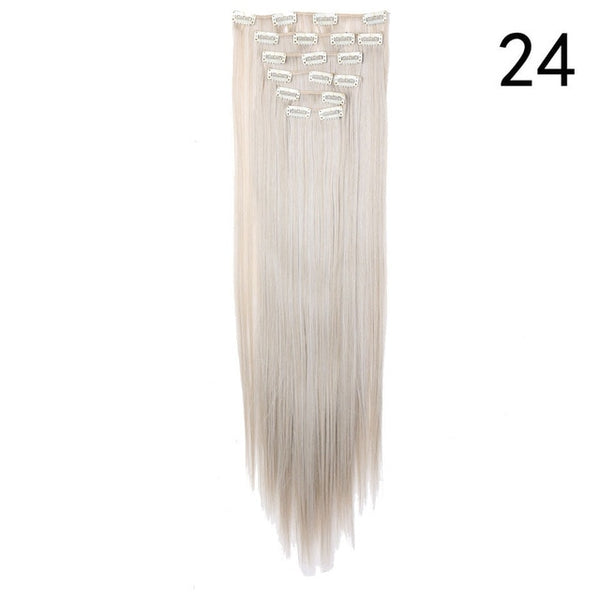 S-noilite 26" 8pcs Long Straight Women Clips in Hair Extension Synthetic Hairpiece Haistyle Heat Resistant White Red Purple