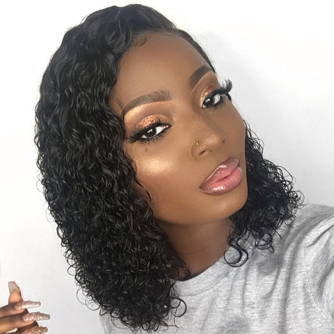 Beeos Short 13x6 Lace Front Human Hair Wigs Pre Plucked With Baby Hair Deep Part Curly Brazilian Remy Hair Lace Front Wigs 8-16"