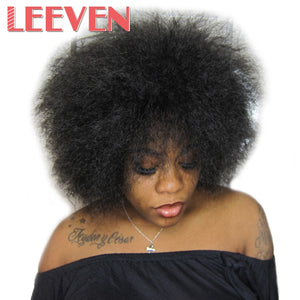 Leeven 100g Synthetic Wig Short Wigs Afro Kinky Straight  Black Hair For African American Women High Temperature Fiber