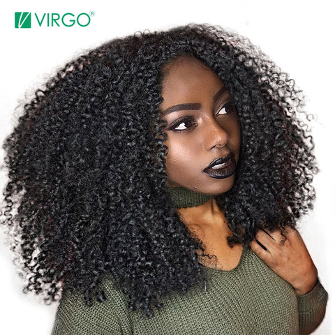 Virgo Mongolian Afro Kinky Curly Wig Natural Black Lace Front Human Hair Wigs For Black Women Pre Plucked 180 Density Remy Wigs