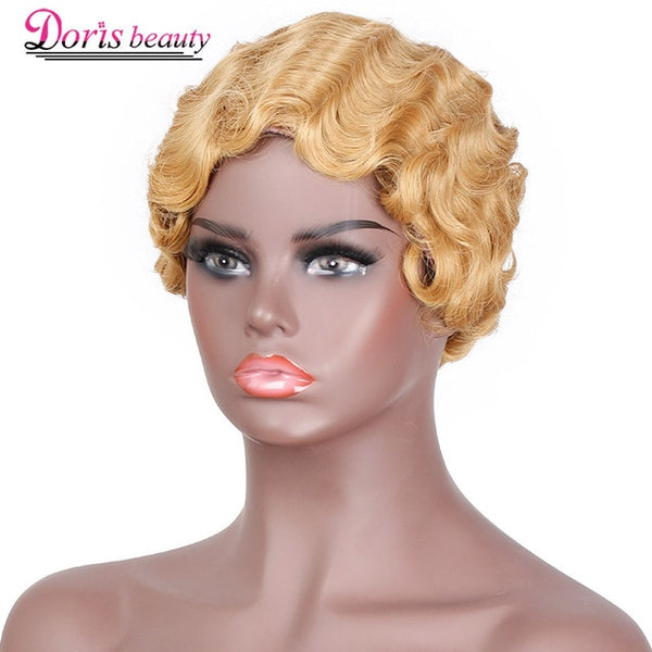 Doris beauty Short Curly Black Cute Wig for Women Blonde African Afro Hair Synthetic Wigs For Women Short Hair Heat Resistant