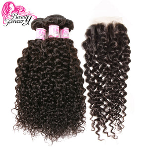 Beauty Forever Malaysian Curly Hair With Closure Three Part 100% Remy Human Hair Weave Bundles