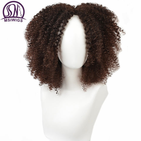 MSIWIGS Brown Synthetic Curly Wigs for Women 9 Colors Ombre Short Afro Wig African American Natural 14 Inches Black Hair