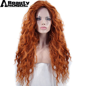 ANOGOL BEAUTY Hair Cap+ Free Part Long Deep Wave Orange High Temperature Fiber Brave Merida Synthetic Cosplay Wig For Halloween