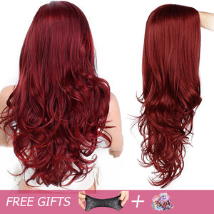 Long Red Wavy Synthetic Wig For Black/White Women High Density Temperature Hair Glueless Wave Cosplay Hair Wig AISI HAIR