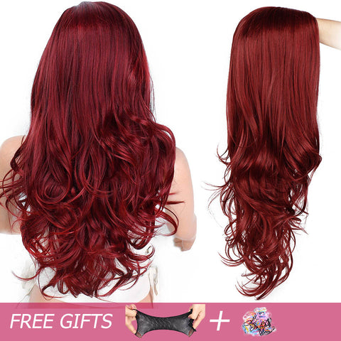 Long Red Wavy Synthetic Wig For Black/White Women High Density Temperature Hair Glueless Wave Cosplay Hair Wig AISI HAIR