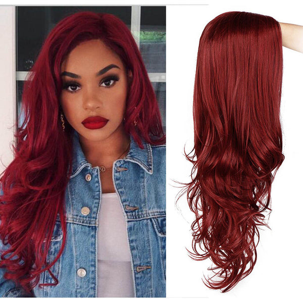 Long Red Wavy Synthetic Wig For Black/White Women High Density Temperature Hair Glueless Wave Cosplay Hair Wig AISI HAIR