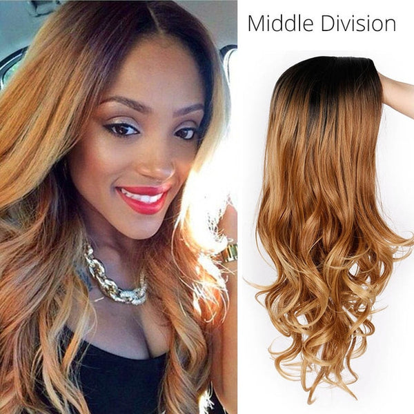 Long Ombre Brown Wavy Wig Blonde Cosplay Synthetic Wigs For Black/White Women Glueless Hair High Density Temperature AISI BEAUTY