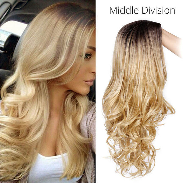 Long Ombre Brown Wavy Wig Blonde Cosplay Synthetic Wigs For Black/White Women Glueless Hair High Density Temperature AISI BEAUTY