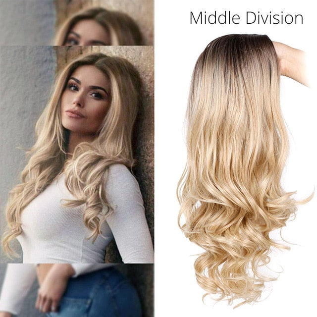 Long Ombre Brown Wavy Wig Blonde Cosplay Synthetic Wigs For Black/White Women Glueless Hair High Density Temperature AISI BEAUTY